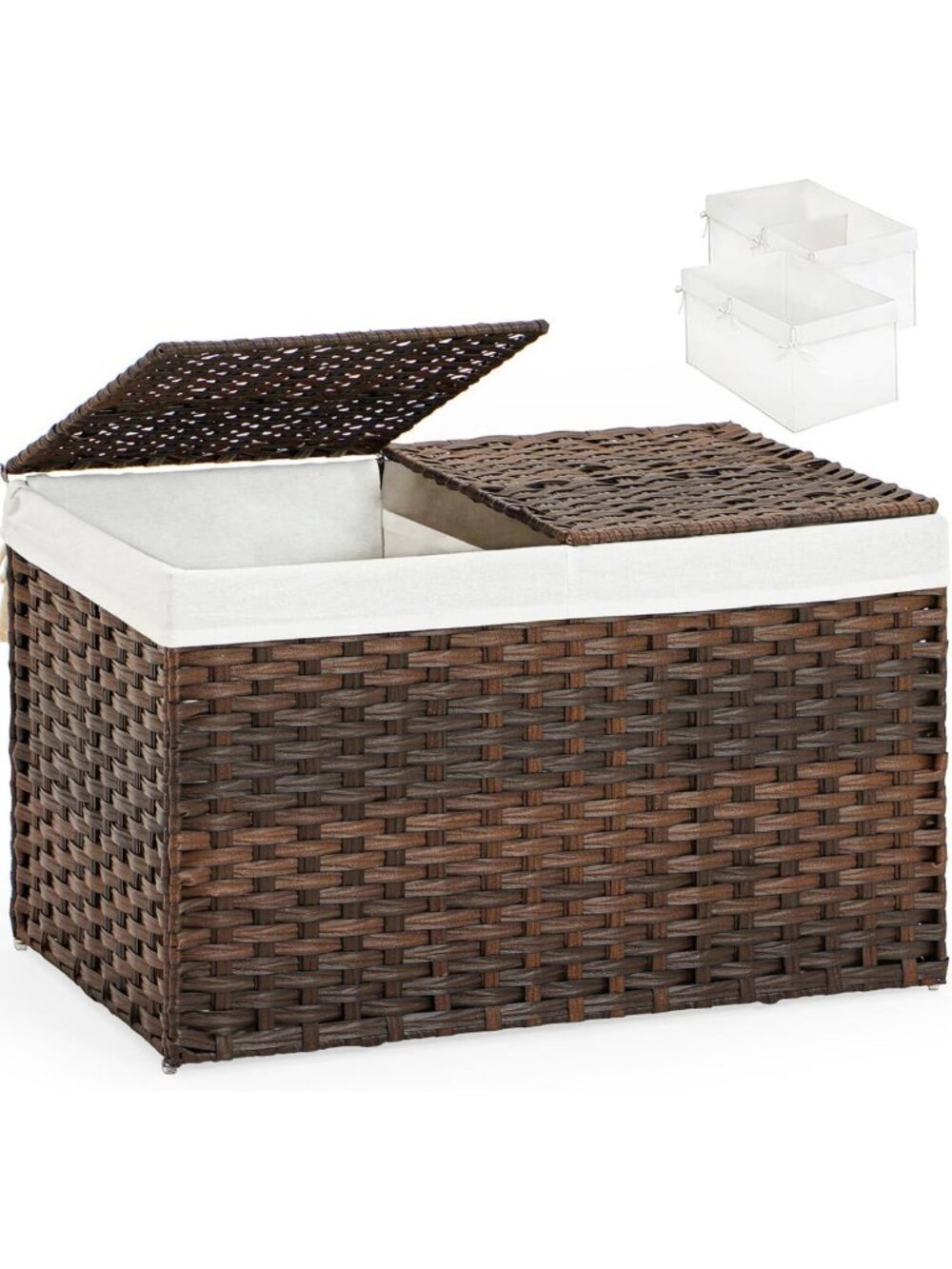 Stylish Brown Storage Basket with Lid, 105L PE Rattan Organizer for Home Decor